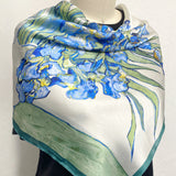 Wrapables Satin Neckerchief Square Scarf 26.5 x 26.5 Inches, Blue Irises