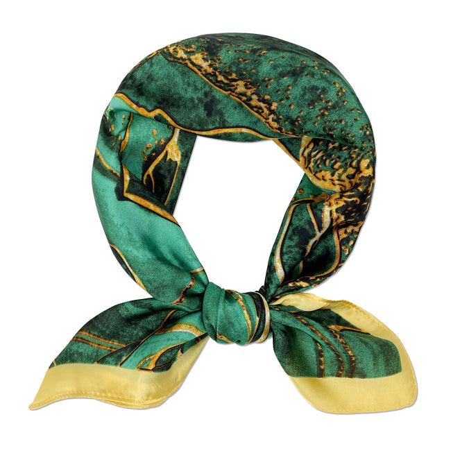 Wrapables Satin Neckerchief Square Scarf 26.5 x 26.5 Inches, Green Marble