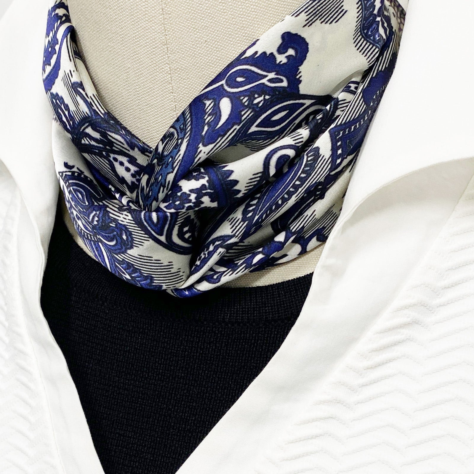 Wrapables Satin Neckerchief Square Scarf 26.5 x 26.5 Inches, Cobalt Paisley