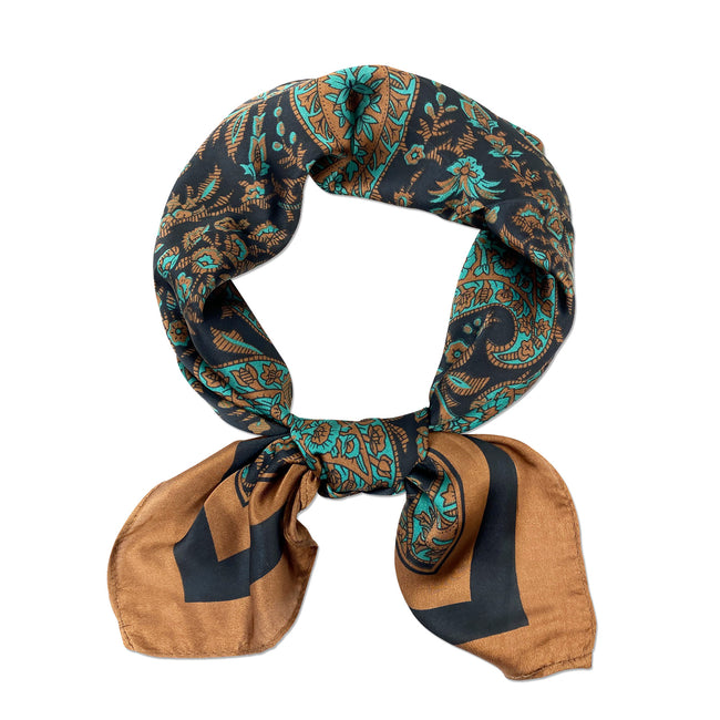 Wrapables Satin Neckerchief Square Scarf 26.5 x 26.5 Inches, Brown Paisley