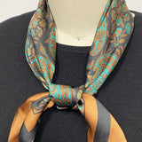 Wrapables Satin Neckerchief Square Scarf 26.5 x 26.5 Inches, Brown Paisley
