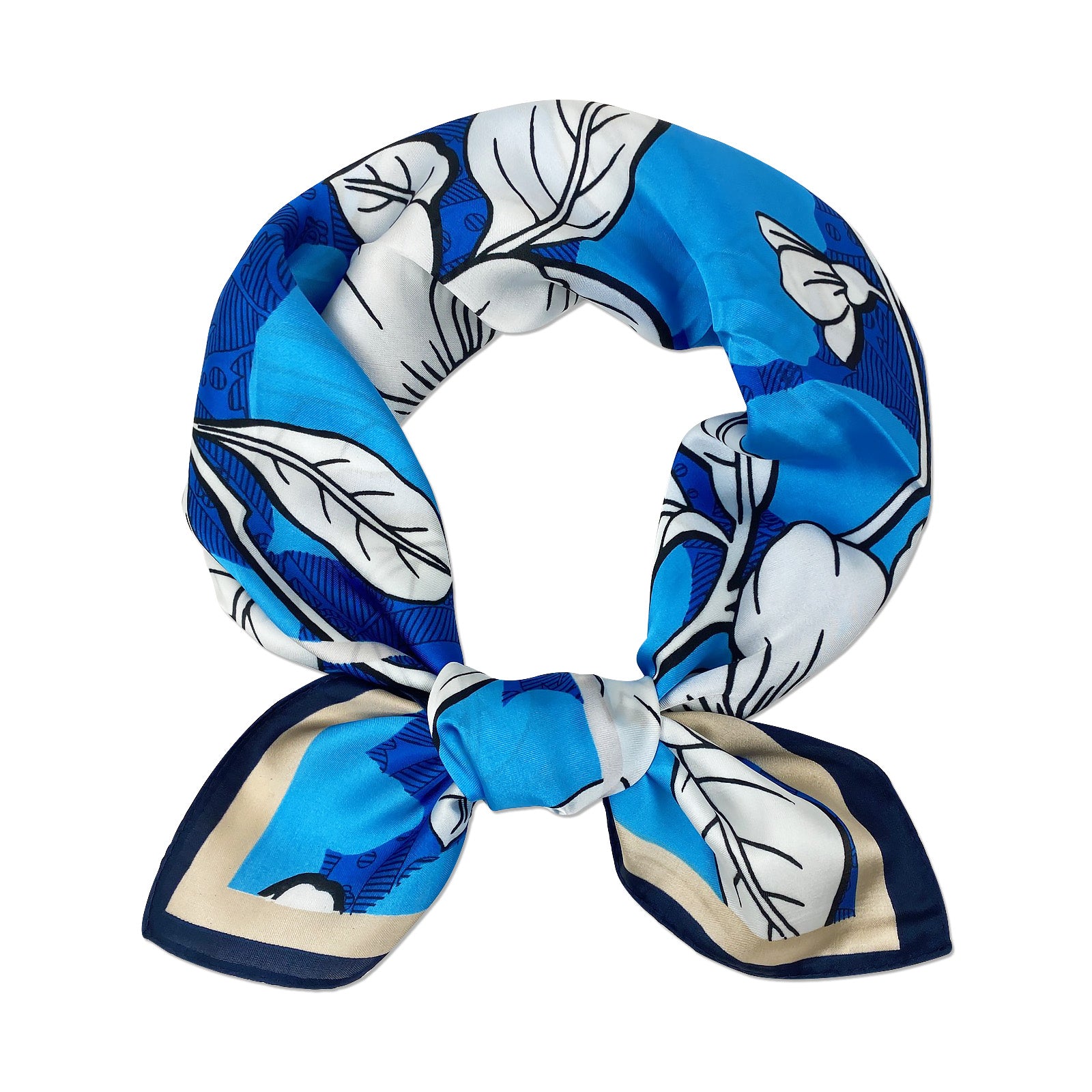 Wrapables Satin Neckerchief Square Scarf 26.5 x 26.5 Inches, Blue Summer Floral