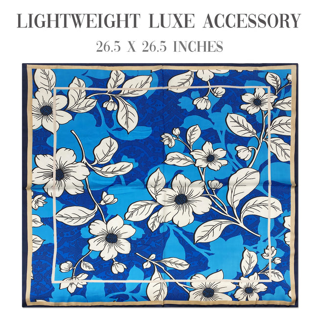 Wrapables Satin Neckerchief Square Scarf 26.5 x 26.5 Inches, Blue Summer Floral