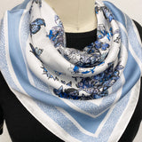 Wrapables Satin Neckerchief Square Scarf 26.5 x 26.5 Inches, Blue Floral Butterflies
