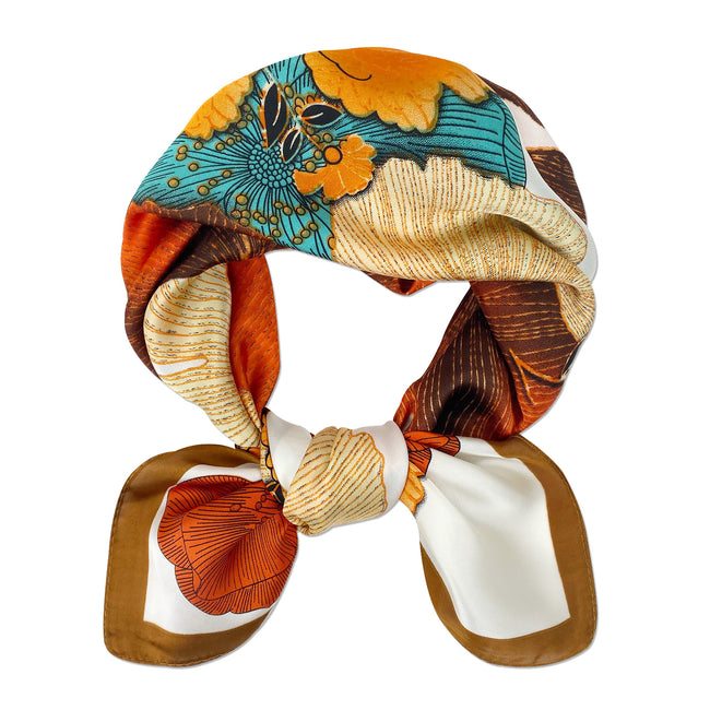 Wrapables Satin Neckerchief Square Scarf 26.5 x 26.5 Inches, Red Ginkgo