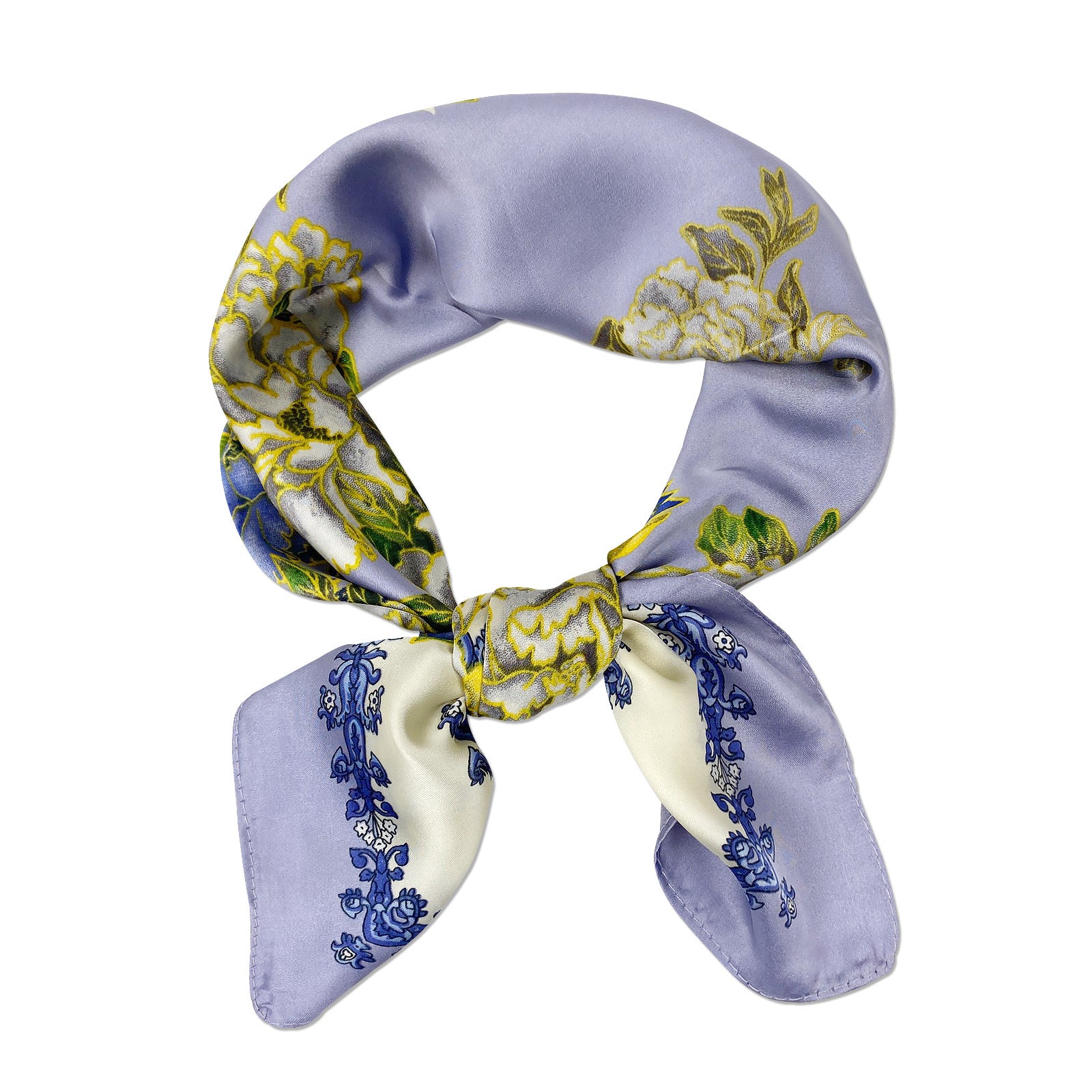 Wrapables Satin Neckerchief Square Scarf 26.5 x 26.5 Inches, Purple Peonies