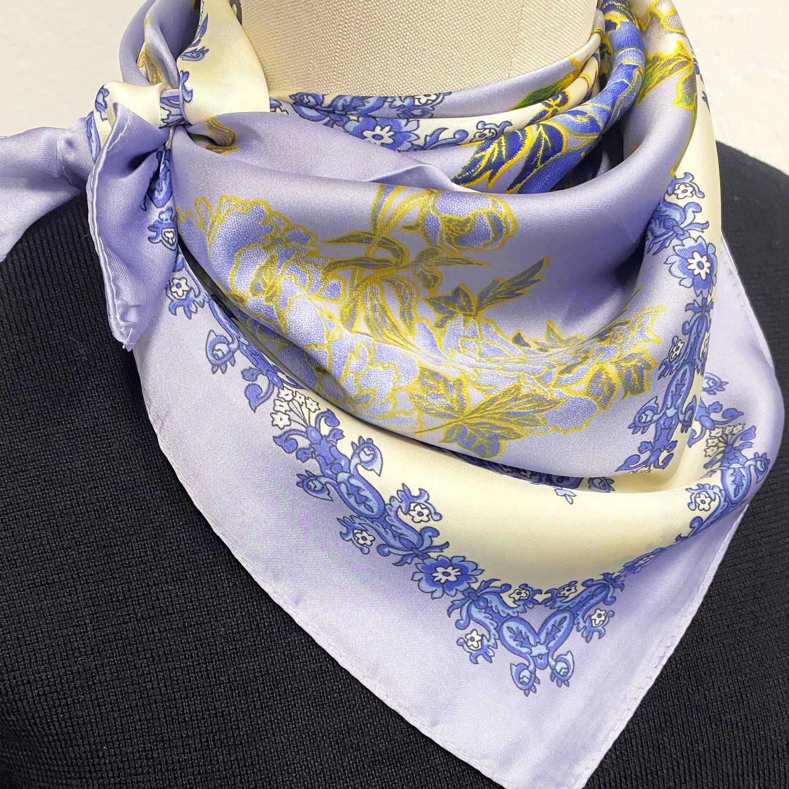 Wrapables Satin Neckerchief Square Scarf 26.5 x 26.5 Inches, Purple Peonies