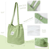 Wrapables Corduroy Tote Bag, Casual Everyday Shoulder Handbag, Light Green