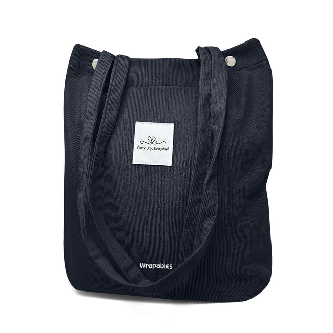 Wrapables Corduroy Tote Bag, Casual Everyday Shoulder Handbag, Navy