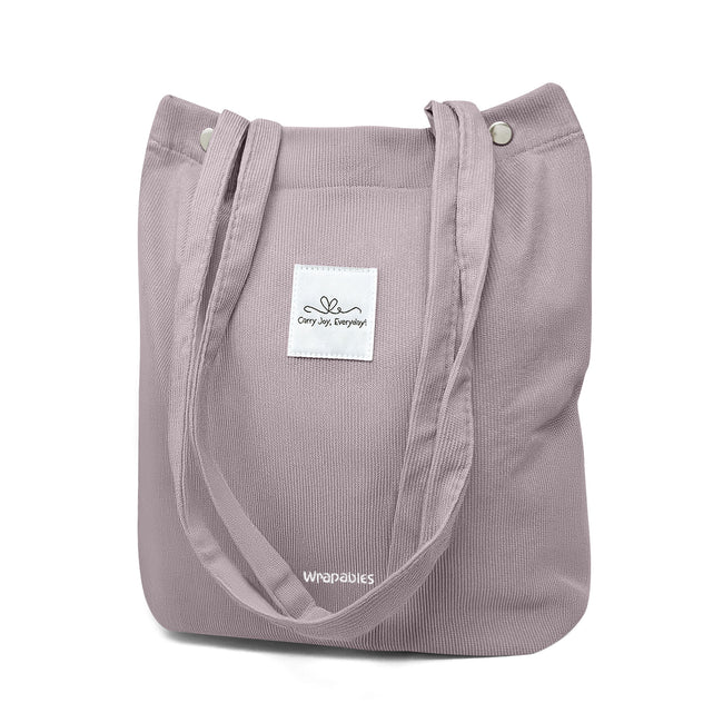 Wrapables Corduroy Tote Bag, Casual Everyday Shoulder Handbag, Lavender