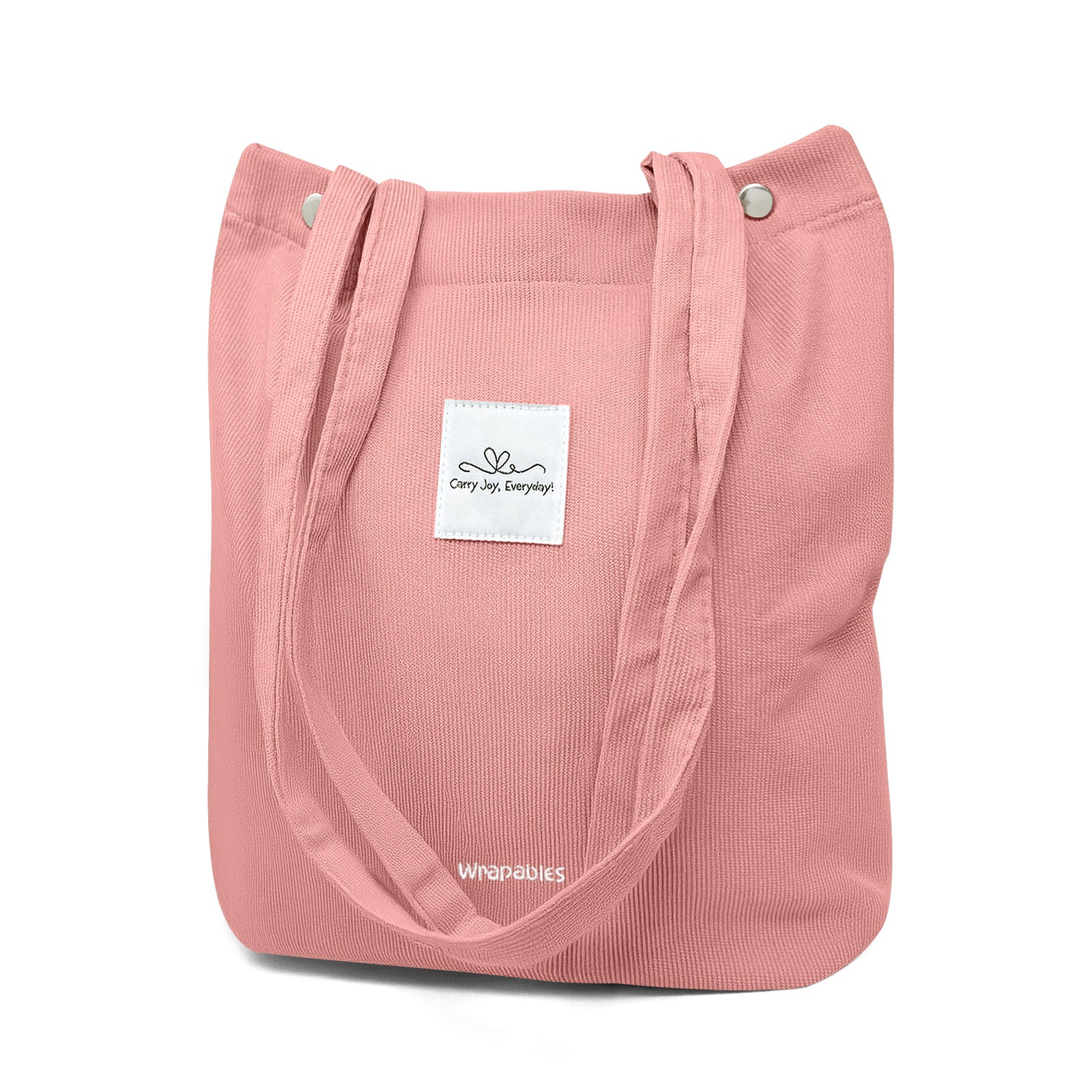 Wrapables Corduroy Tote Bag, Casual Everyday Shoulder Handbag, Light Pink