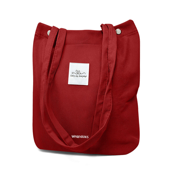 Wrapables Corduroy Tote Bag, Casual Everyday Shoulder Handbag, Red
