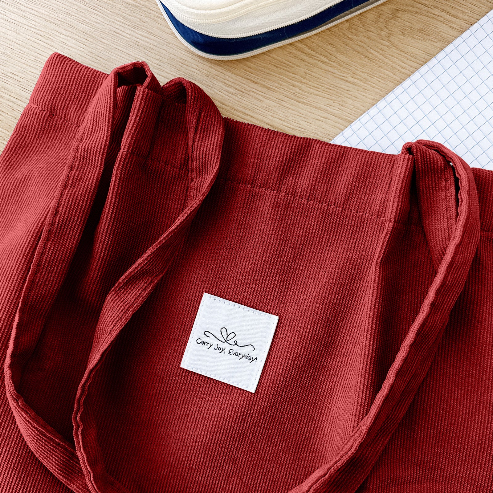 Wrapables Corduroy Tote Bag, Casual Everyday Shoulder Handbag, Red