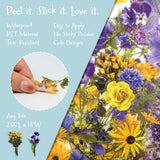 Wrapables Floral PET Stickers for Scrapbooking, Junk Journals, Stationery, Water Bottles, Phones, Laptops (120pcs), Blue Yellow Lavender