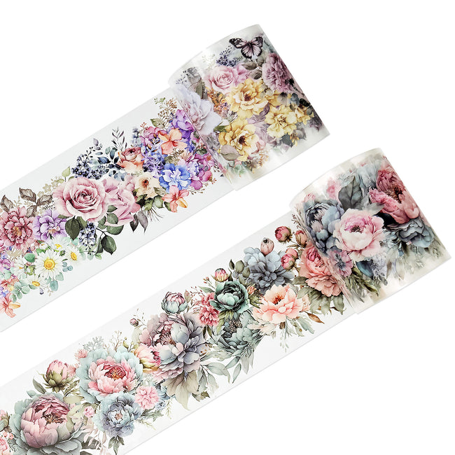 Wrapables Classic Floral PET Washi Tape for Scrapbooking, Stationery, Journaling, Diary, Card Making (Set of 2)