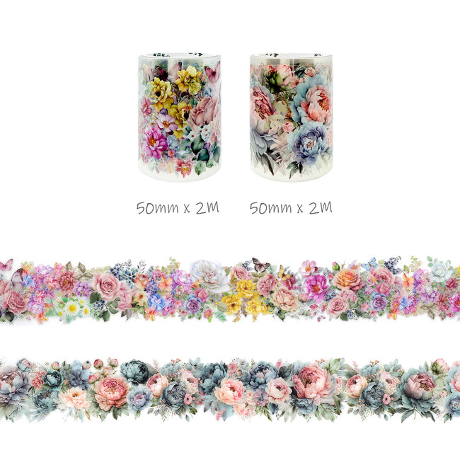 Wrapables Classic Floral PET Washi Tape for Scrapbooking, Stationery, Journaling, Diary, Card Making (Set of 2)