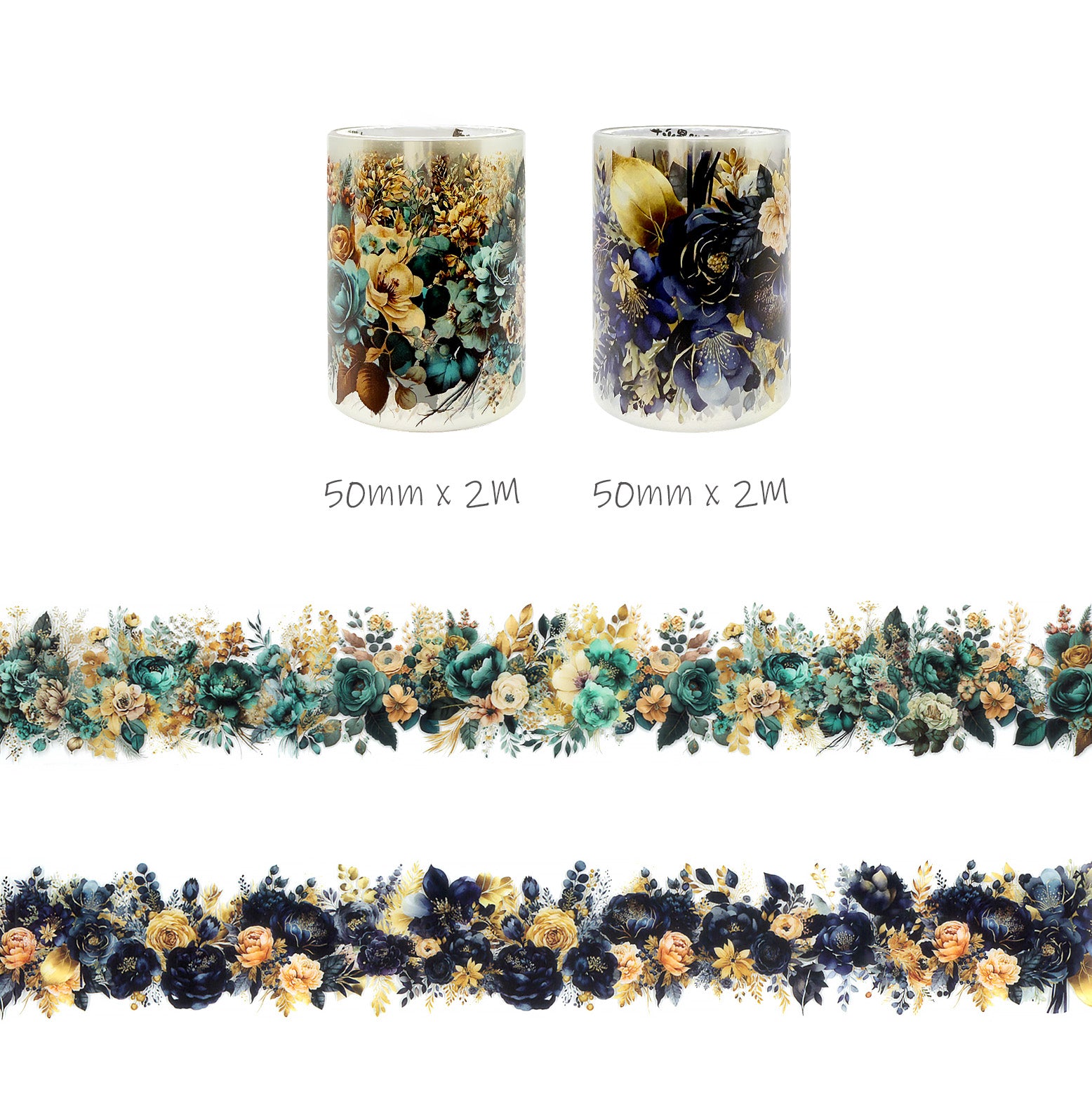 Wrapables Classic Floral PET Washi Tape for Scrapbooking, Stationery, Journaling, Diary, Card Making (Set of 2)