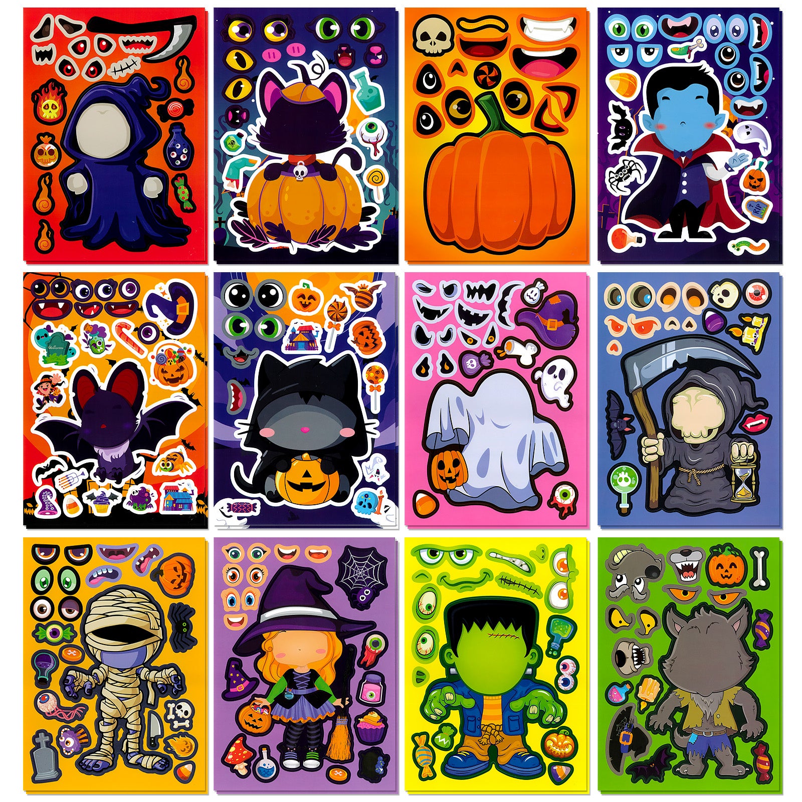 Wrapables Make Your Own Halloween Stickers, DIY Make a Face Sticker Sheets, Halloween Crafts and Activities, Party Favors (24 Sheets), Trick or Treat