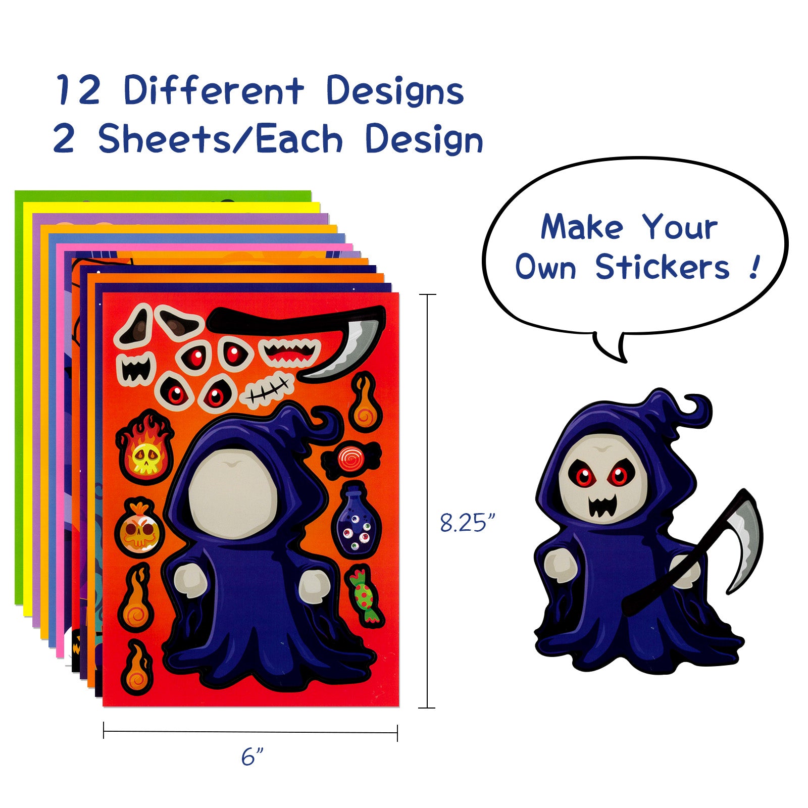 Wrapables Make Your Own Halloween Stickers, DIY Make a Face Sticker Sheets, Halloween Crafts and Activities, Party Favors (24 Sheets), Trick or Treat