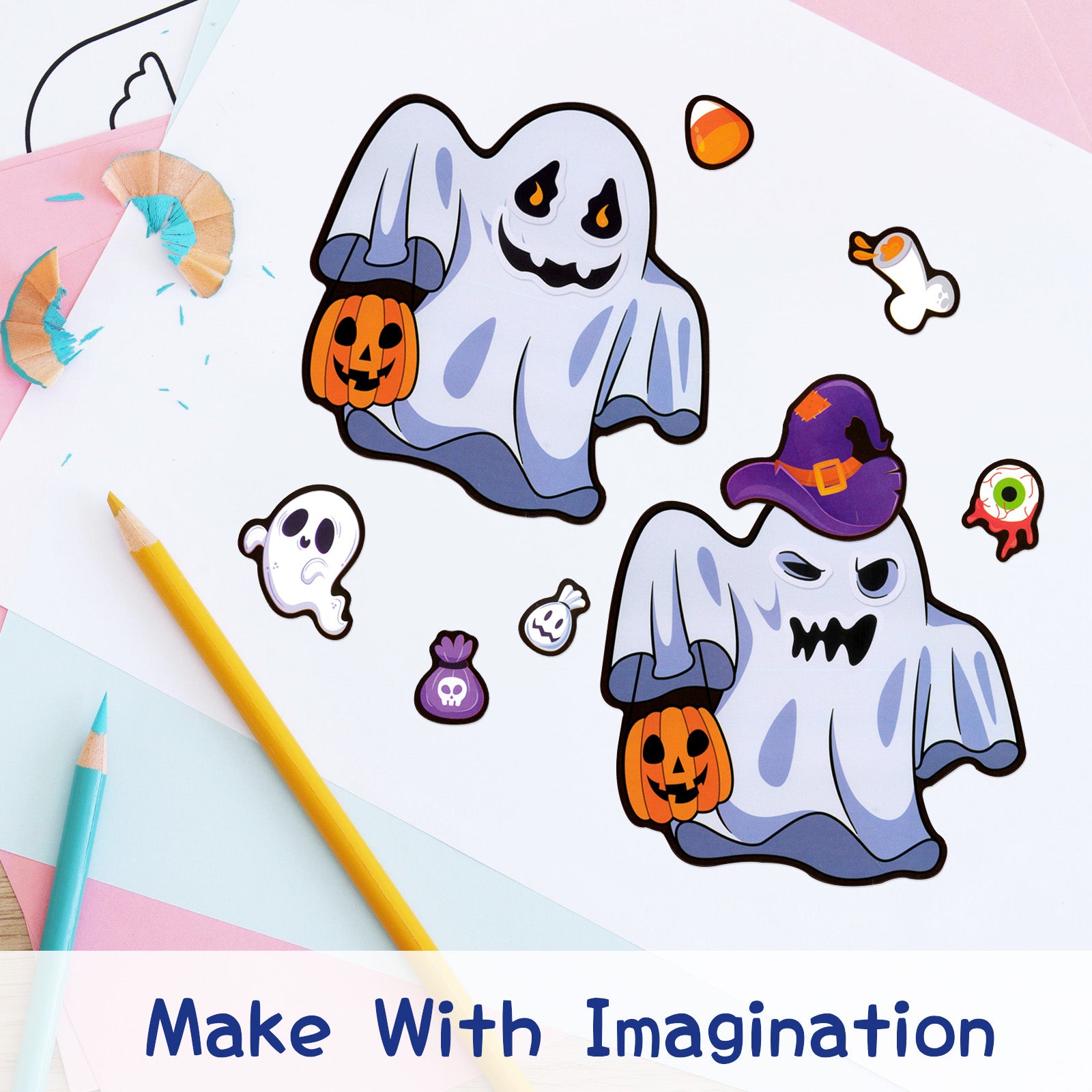 Wrapables Make Your Own Halloween Stickers, DIY Make a Face Sticker Sheets, Halloween Crafts and Activities, Party Favors (24 Sheets), Trick or Treat