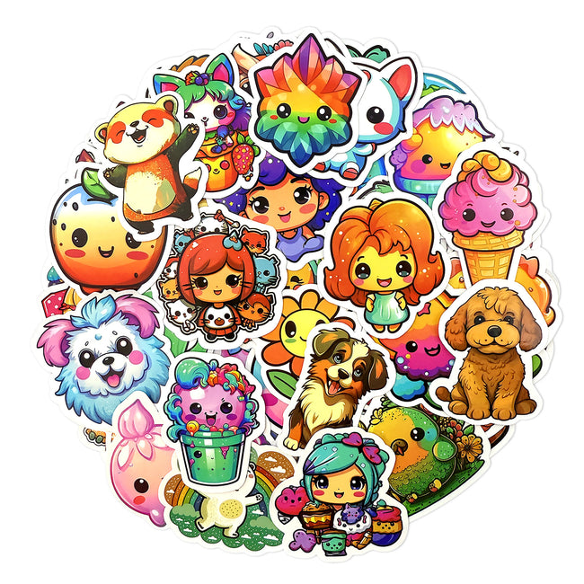 Wrapables Waterproof Vinyl Stickers for Water Bottles, Laptop, Phones, Skateboards, Decals for Teens, 100pcs, Cute Characters