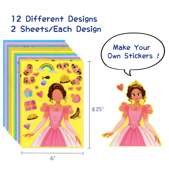 Wrapables Make a Face Stickers, Make Your Own Animal, Food, Dress-Up Stickers, DIY Craft Activities, Party Favors (24 Sheets), Princesses and Girls