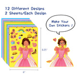 Wrapables Make a Face Stickers, Make Your Own Animal, Food, Dress-Up Stickers, DIY Craft Activities, Party Favors (24 Sheets), Princesses and Girls