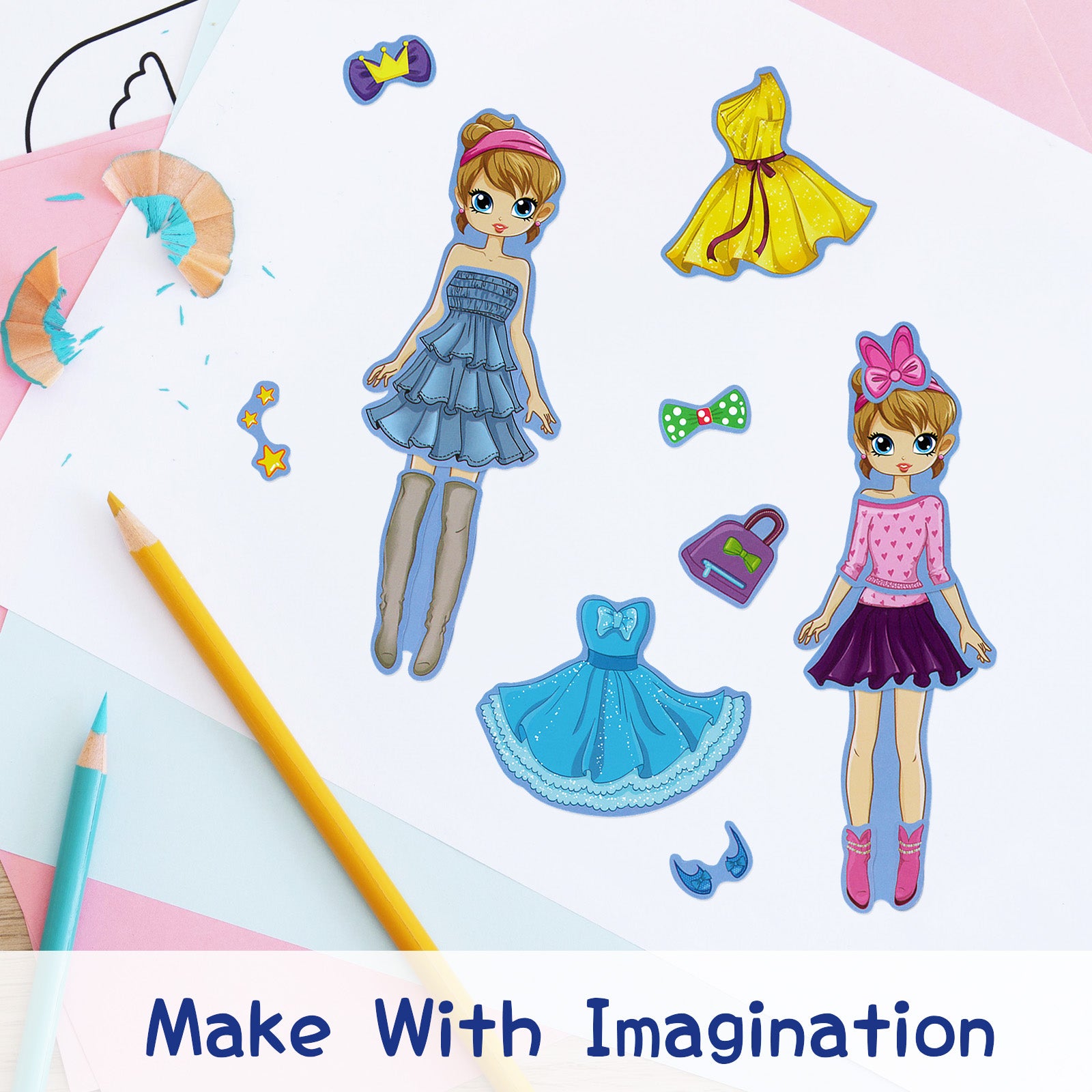 Wrapables Make a Face Stickers, Make Your Own Animal, Food, Dress-Up Stickers, DIY Craft Activities, Party Favors (24 Sheets), Princesses and Girls