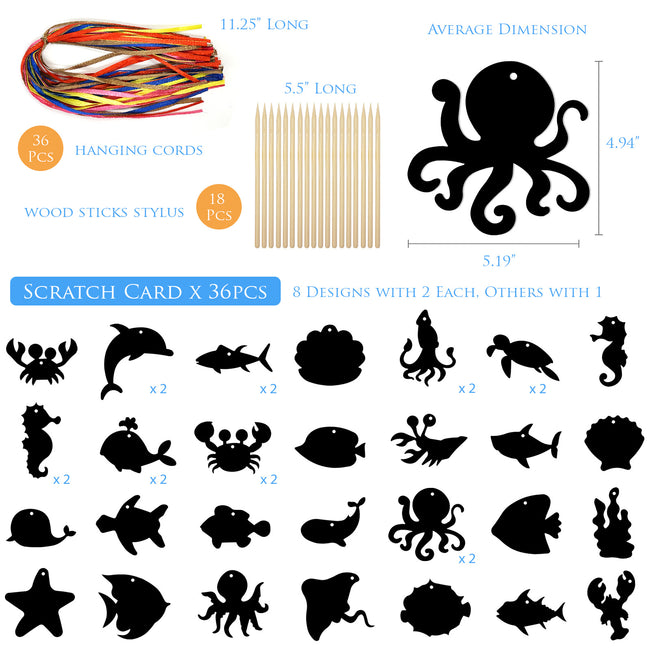 Wrapables 36pc Rainbow Scratch Arts Ornaments, DIY Magic Scratch Arts and Crafts