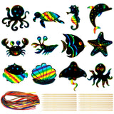 Wrapables 36pc Rainbow Scratch Arts Ornaments, DIY Magic Scratch Arts and Crafts