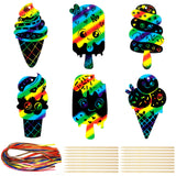 Wrapables 36pc Rainbow Scratch Arts Ornaments, DIY Magic Scratch Arts and Crafts