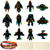 Wrapables 36pc Rainbow Scratch Arts Ornaments, DIY Magic Scratch Arts and Crafts