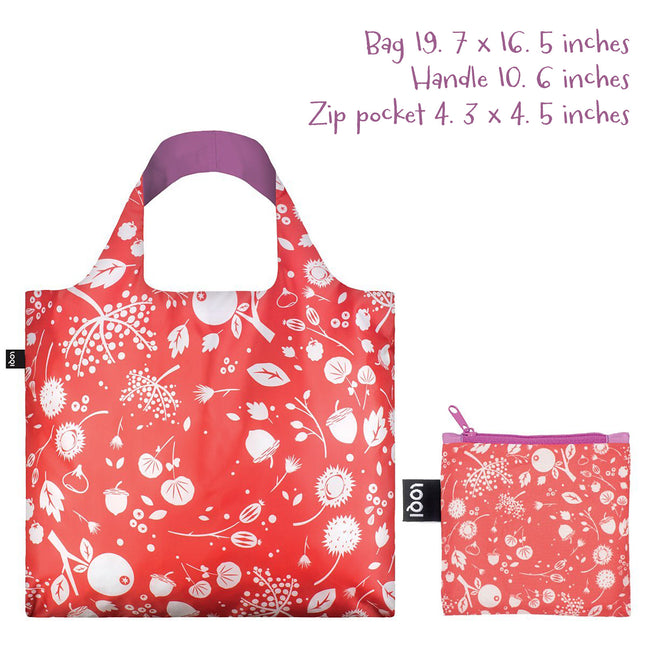 LOQI Seed Reusable Shopping Bags (Set of 3), Ash, Coral, Birds