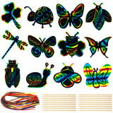 Wrapables 36pc Rainbow Scratch Arts Ornaments, DIY Magic Scratch Arts and Crafts