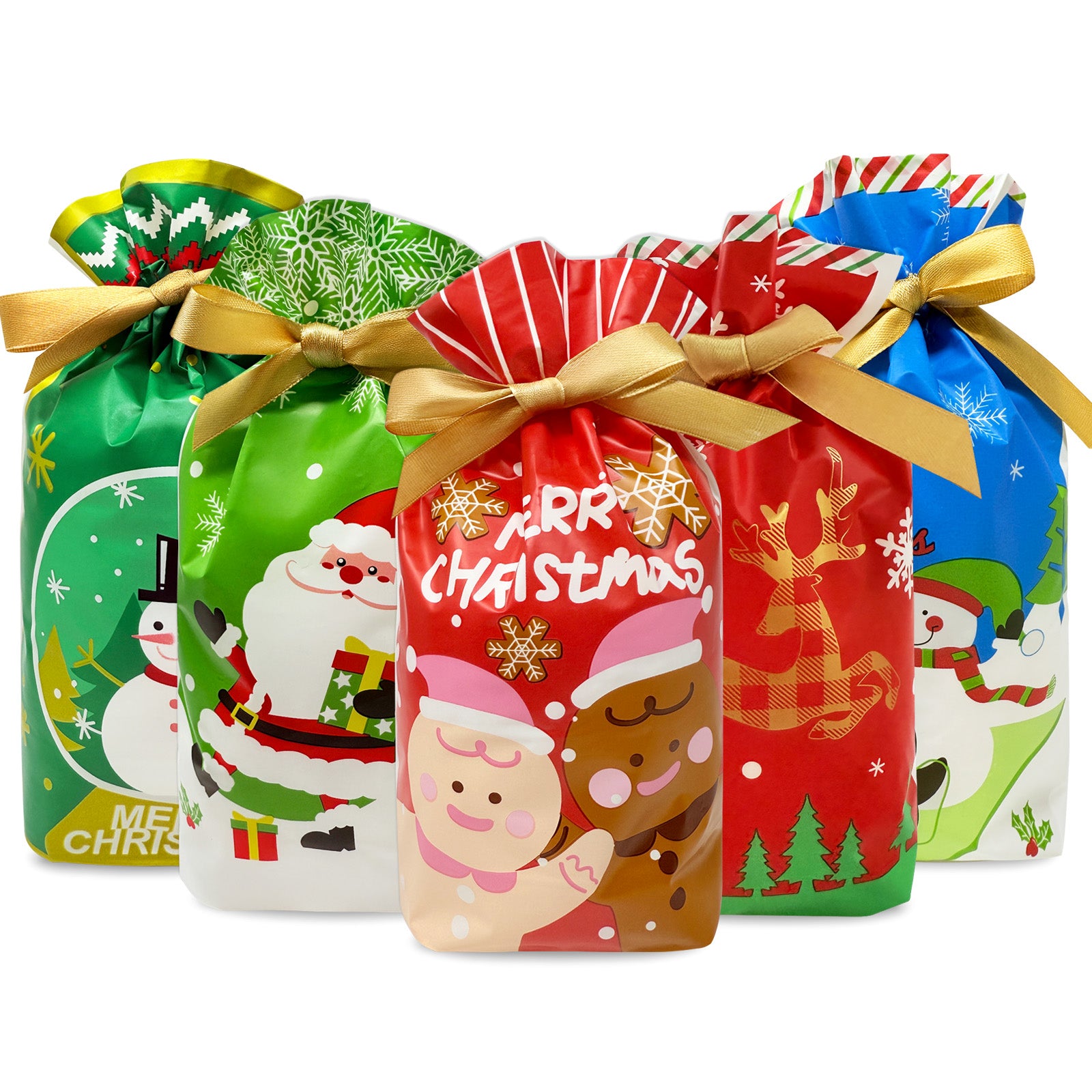 Wrapables Christmas Drawstring Treat Bags for Candy, Cookies, Treats, Gifts and Party Favors (50pcs)
