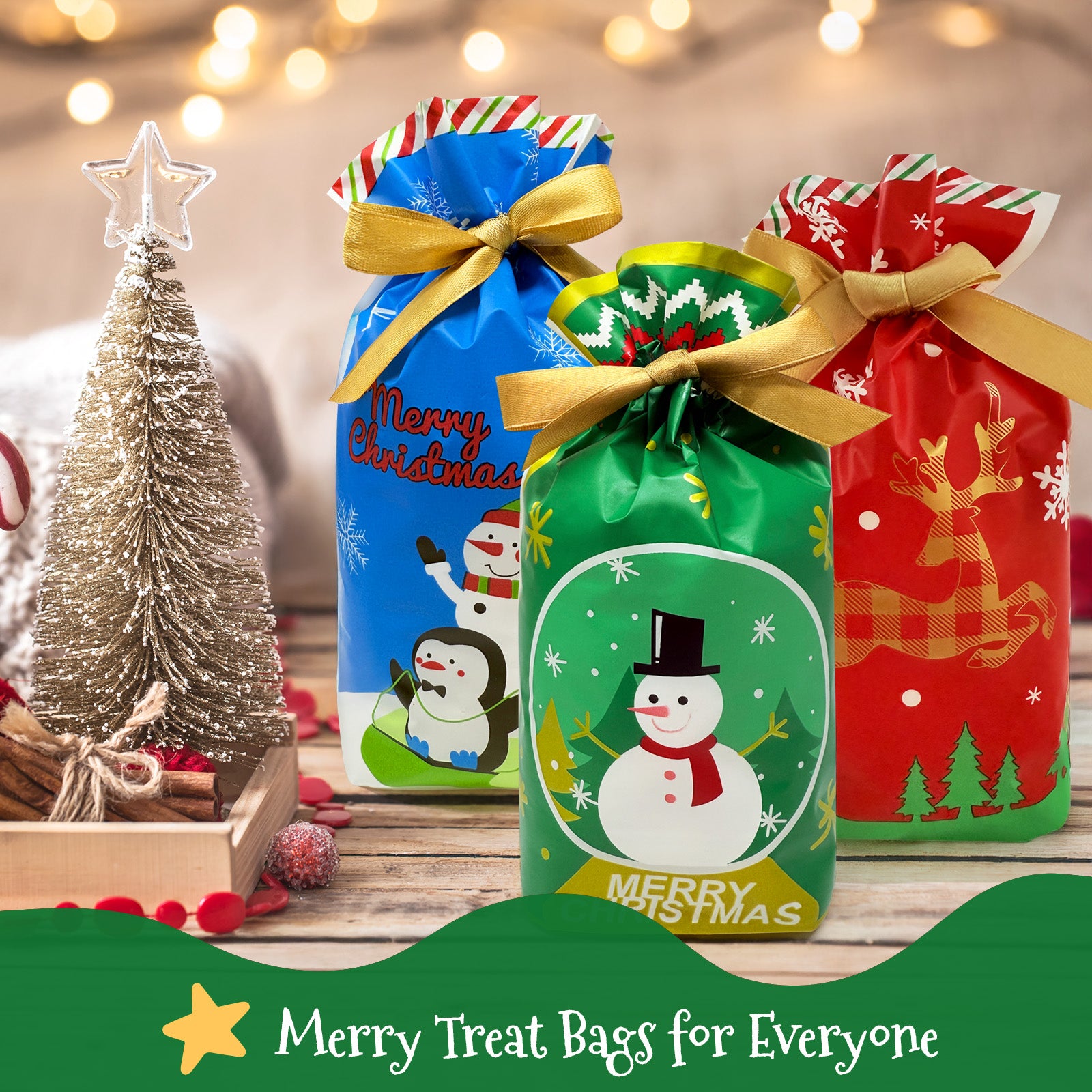 Wrapables Christmas Drawstring Treat Bags for Candy, Cookies, Treats, Gifts and Party Favors (50pcs)