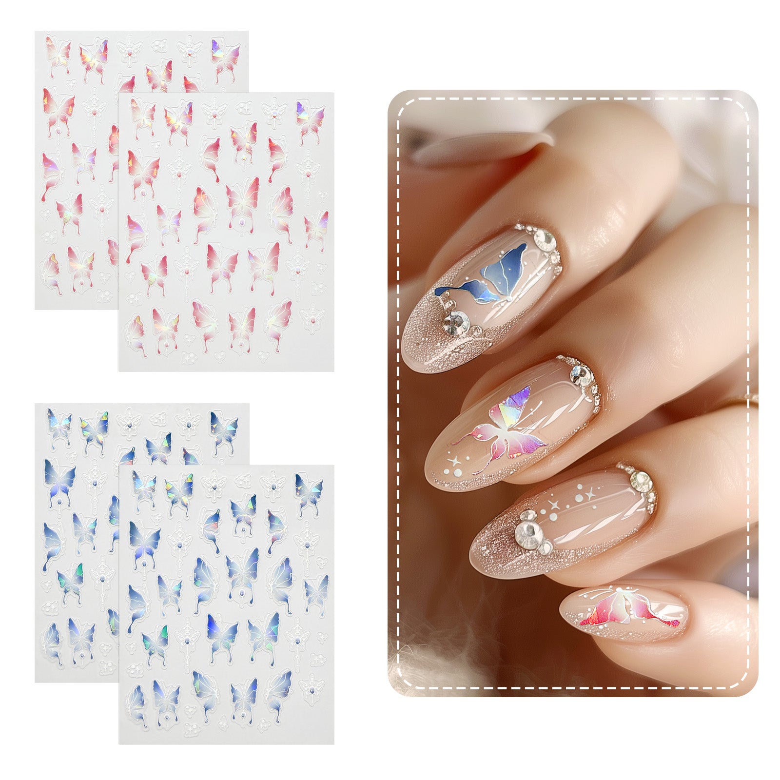 Wrapables 5D Embossed Colorful Flowers Nail Art Decal Stickers, Self Adhesive 3D Floral Design (Set of 4)