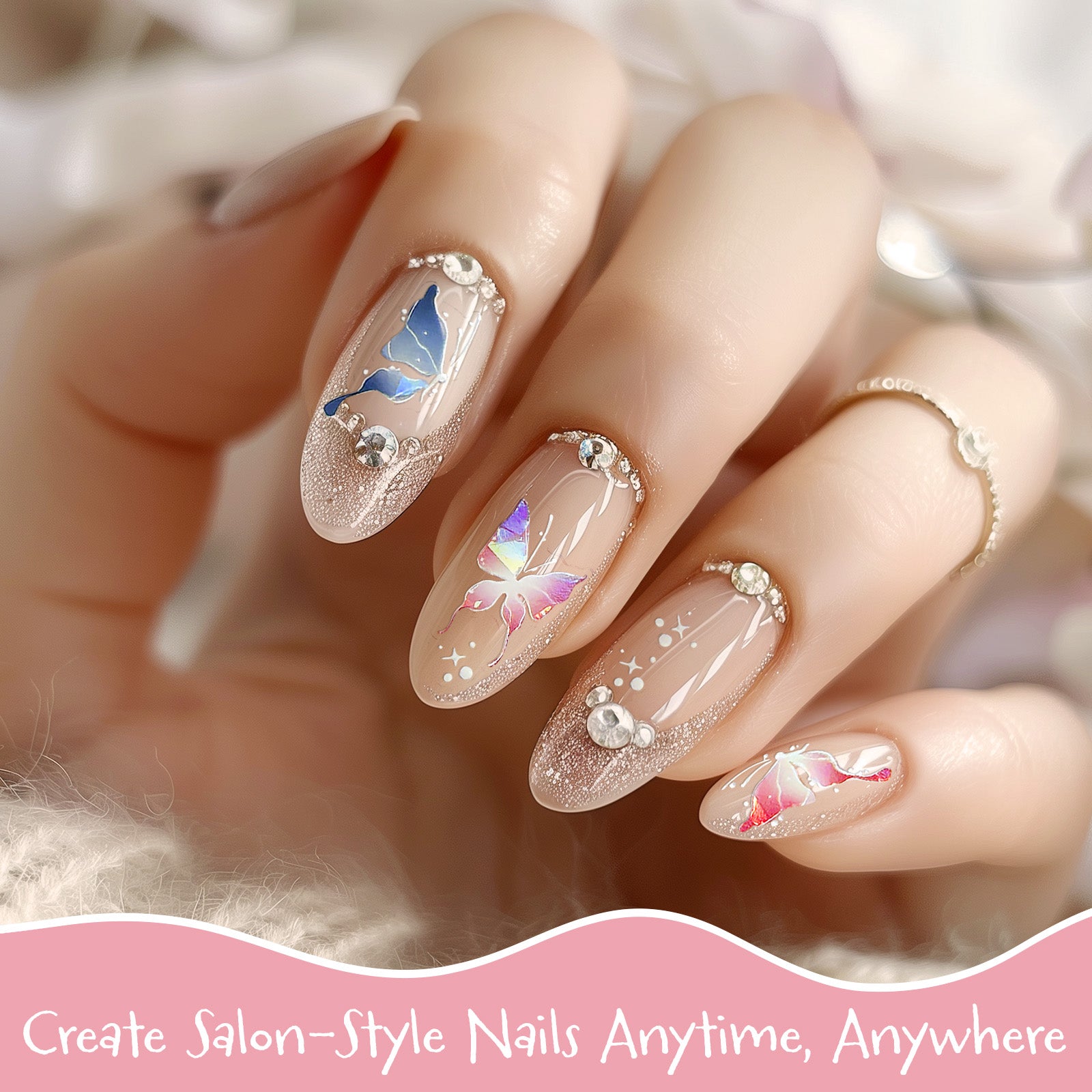 Wrapables 5D Embossed Colorful Flowers Nail Art Decal Stickers, Self Adhesive 3D Floral Design (Set of 4)