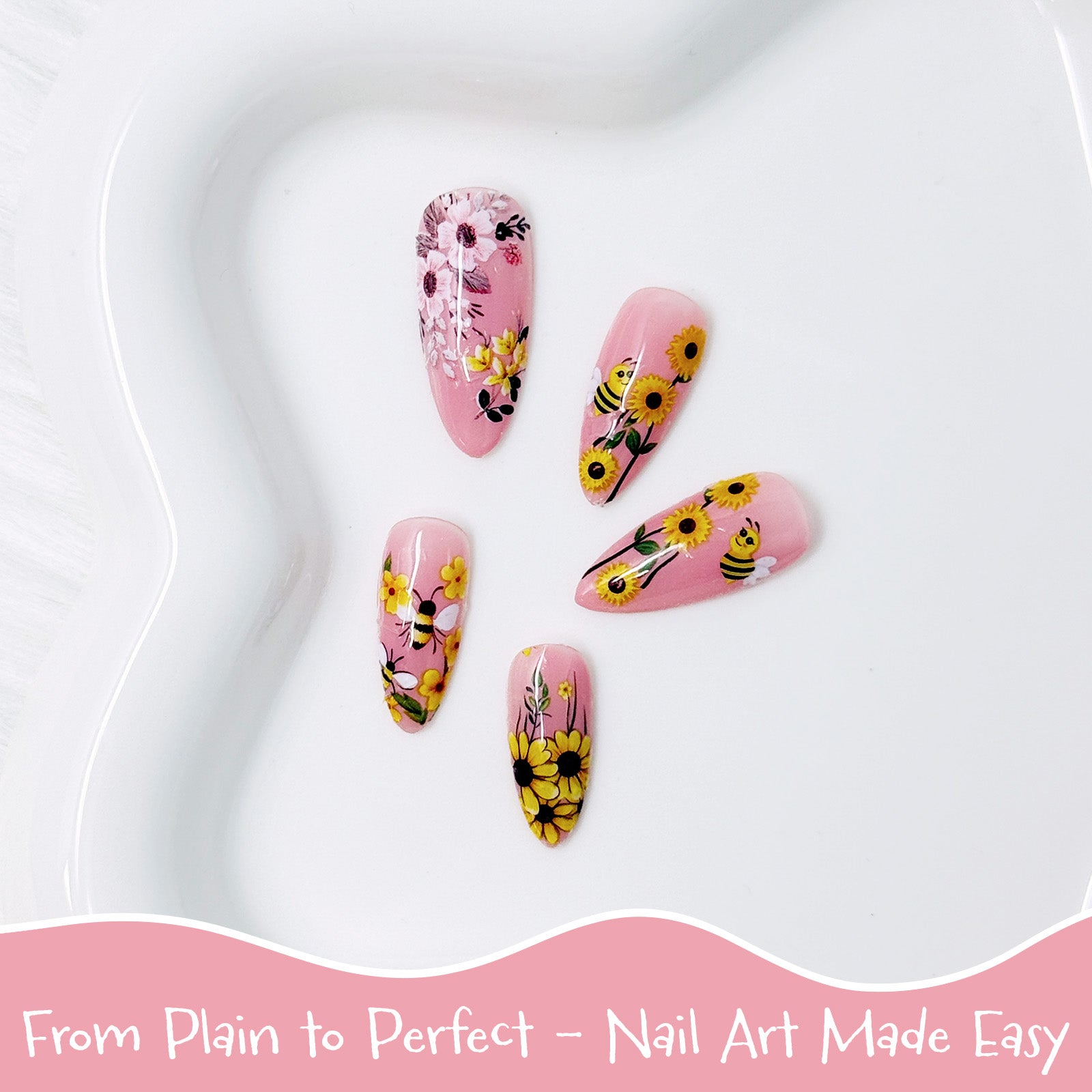 Wrapables Colorful Self Adhesive Nail Art Decal Stickers (Set of 4), Yellow Flowers and Bees