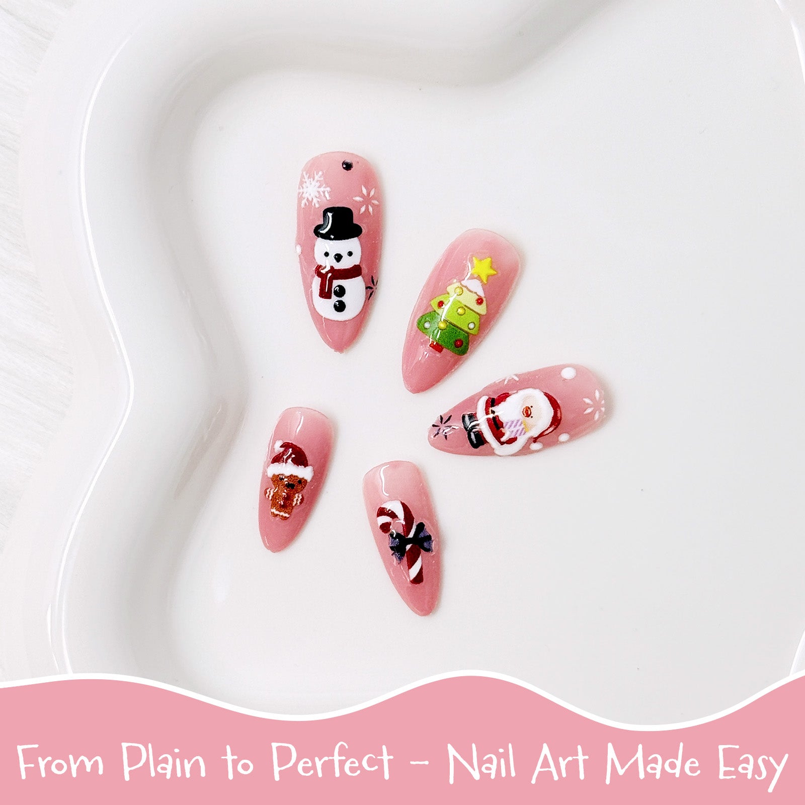 Wrapables 5D Embossed Festive Holiday Nail Art Decal Stickers, Self Adhesive Xmas Design (Set of 4)