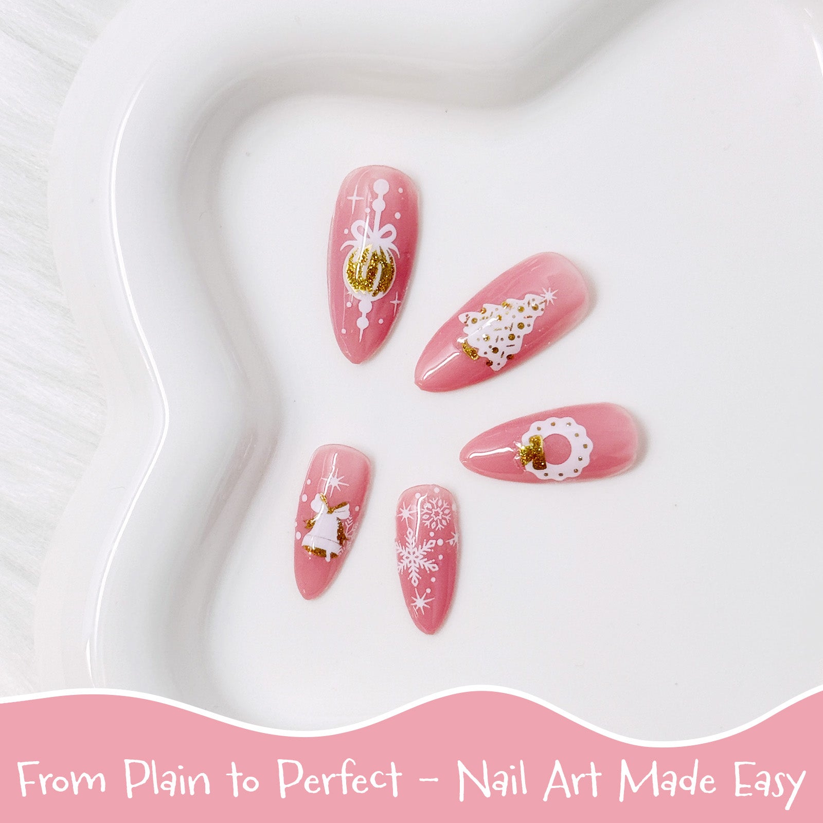 Wrapables 5D Embossed Festive Holiday Nail Art Decal Stickers, Self Adhesive Xmas Design (Set of 4)