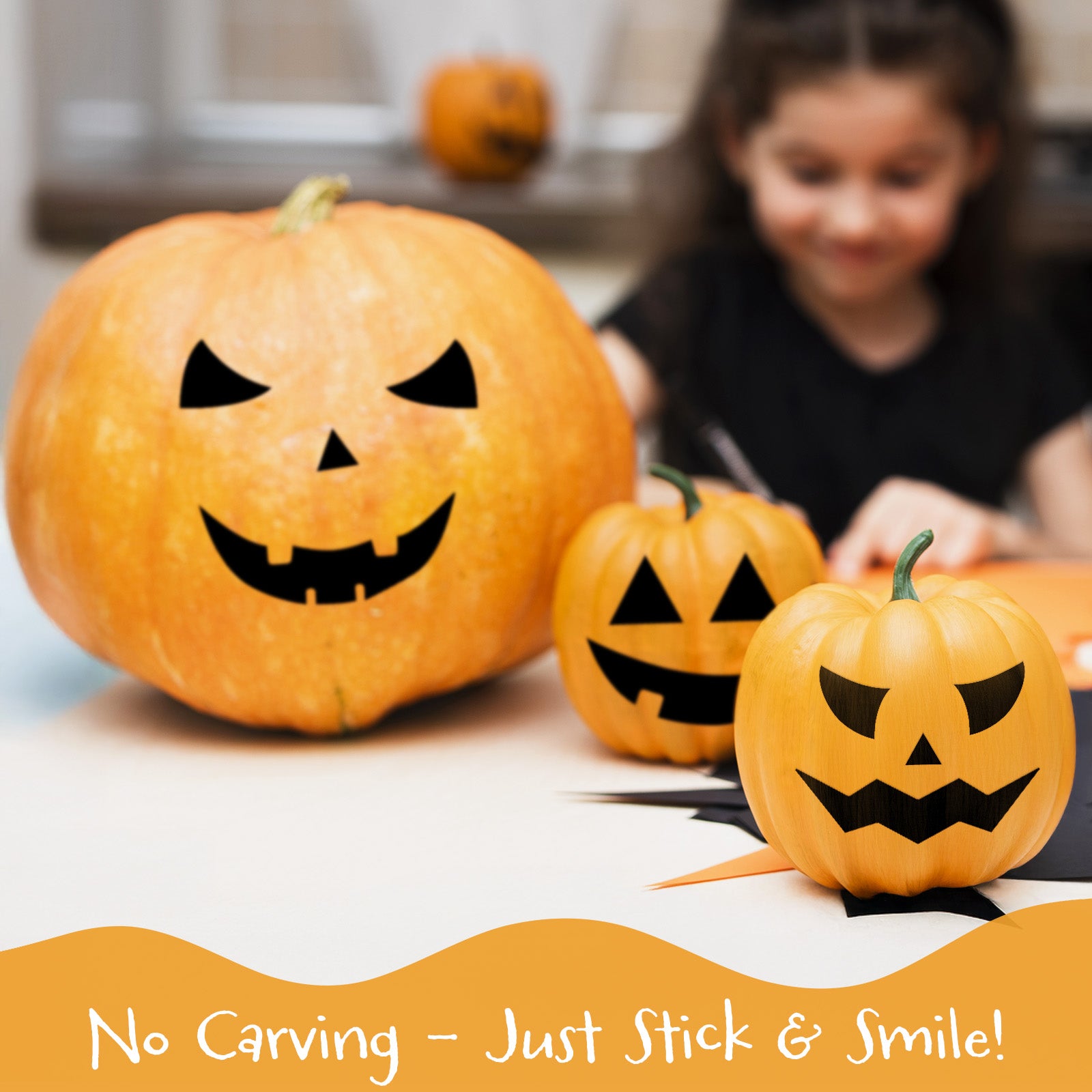 Wrapables Halloween Classic Pumpkin Face Stickers, DIY Halloween Pumpkin Decorating Stickers for Party Supplies, Favors, Trick or Treat (18 Sheets)