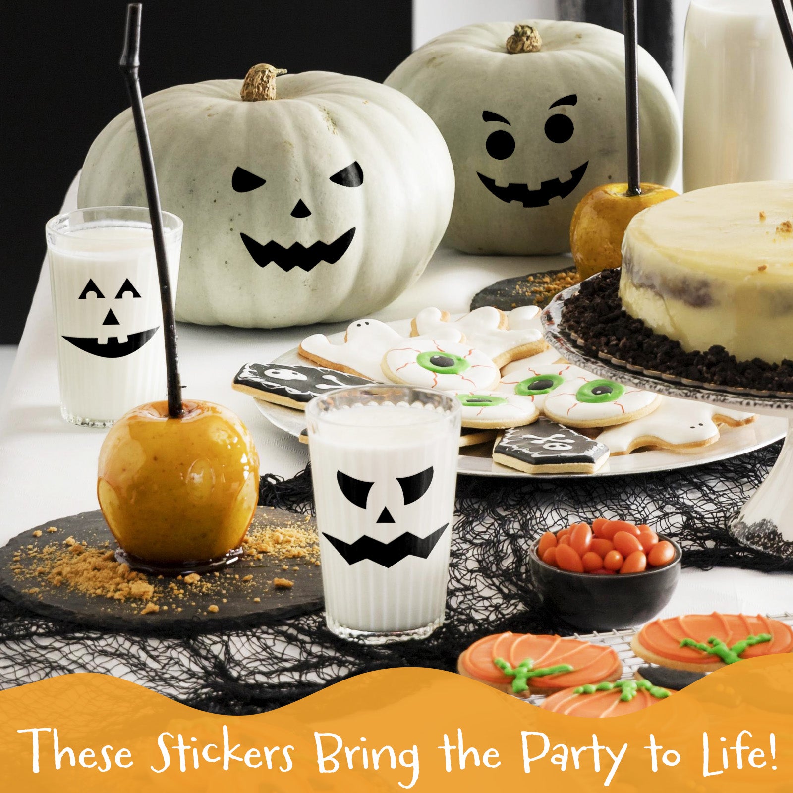 Wrapables Halloween Classic Pumpkin Face Stickers, DIY Halloween Pumpkin Decorating Stickers for Party Supplies, Favors, Trick or Treat (18 Sheets)