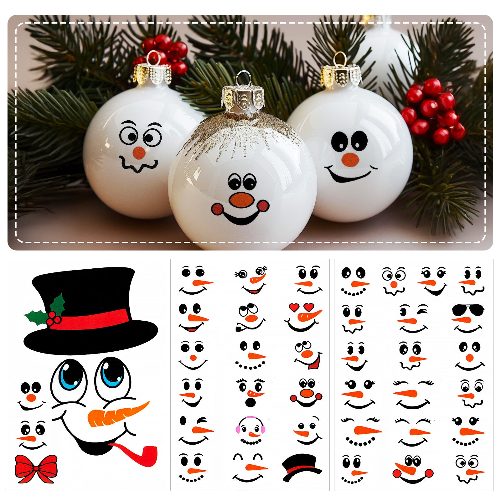 Wrapables Snowman Face Stickers for Crafts, Christmas Decoration for Windows, Refrigerators, Water Bottles, Cups