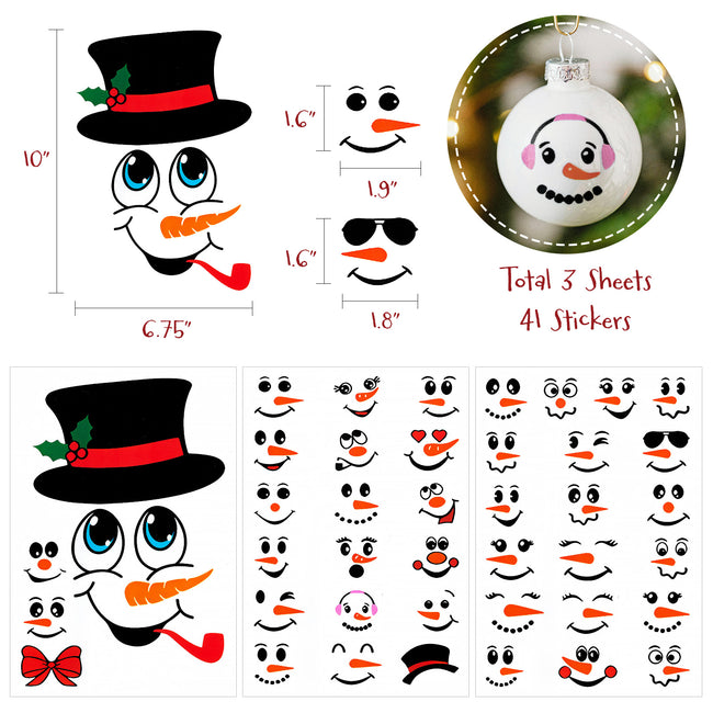 Wrapables Snowman Face Stickers for Crafts, Christmas Decoration for Windows, Refrigerators, Water Bottles, Cups