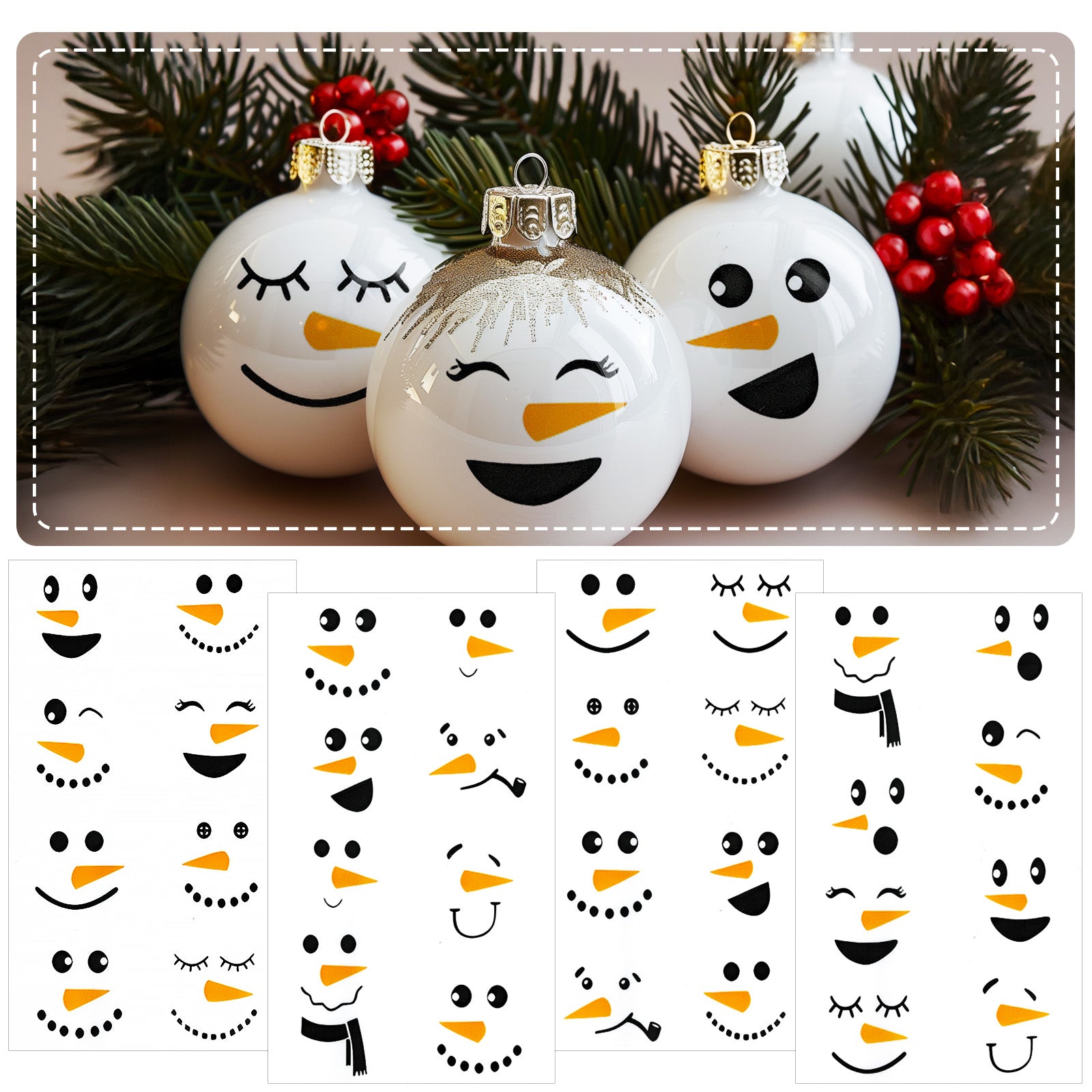 Wrapables Snowman Face Stickers for Crafts, Christmas Decoration for Windows, Refrigerators, Water Bottles, Cups