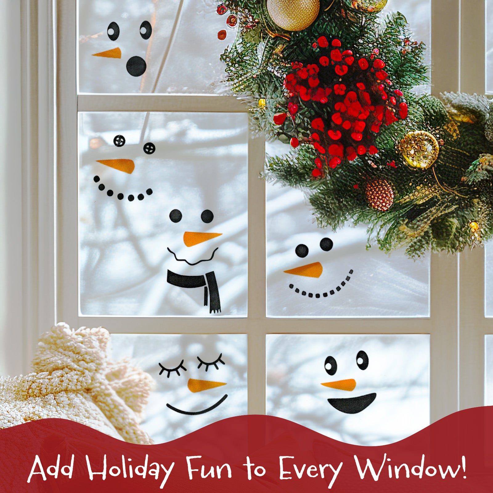 Wrapables Snowman Face Stickers for Crafts, Christmas Decoration for Windows, Refrigerators, Water Bottles, Cups