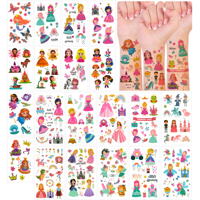 Wrapables Waterproof Temporary Tattoos for Children, 20 Sheets, Lovely Princesses
