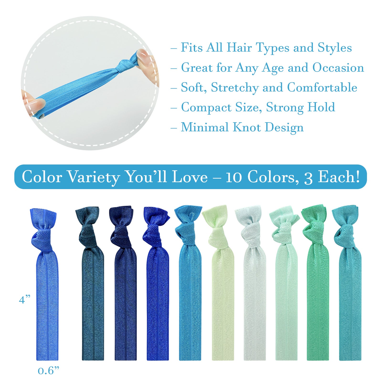 Wrapables No Crease Ouchless Elastic Ribbon Hair Ties Ponytail Holders