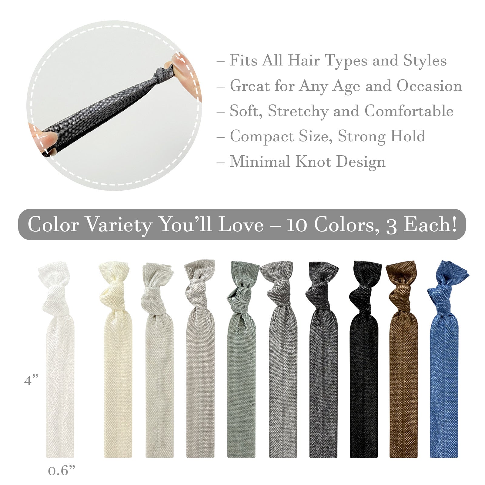 Wrapables No Crease Ouchless Elastic Ribbon Hair Ties Ponytail Holders